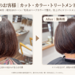 70代のお客様のカット・カラー・トリートメント約90分を実例検証。白髪染めを続けながら、根元と毛先を分け、前処理・カラサポ・補修を重ねた理由と、オイルを足さない仕上がりを動画・写真で紹介します。